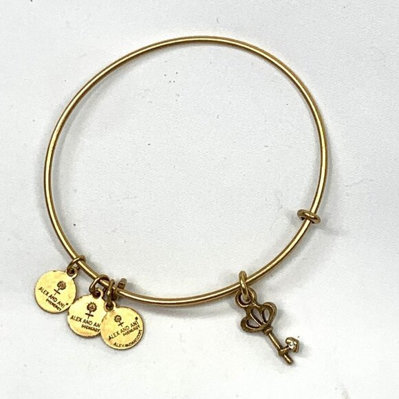 Alex and Ani Crystal Key Charm Bracelet Gold Finish - Expands 2"- 3.5" - Picture 2 of 2